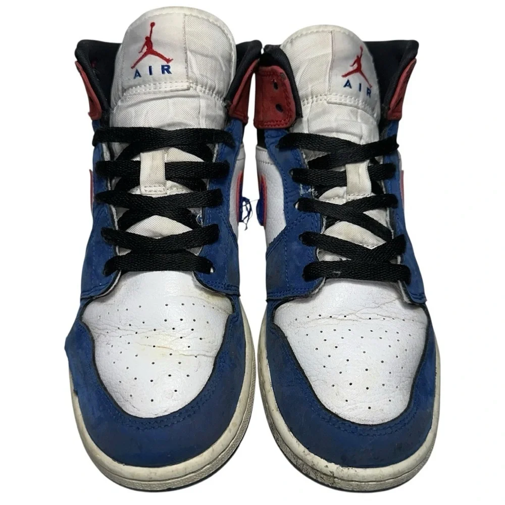 Nike Boys Size 5.5 Red White Blue Air Jordan 1 Mid SE Basketball Shoes Sneakers